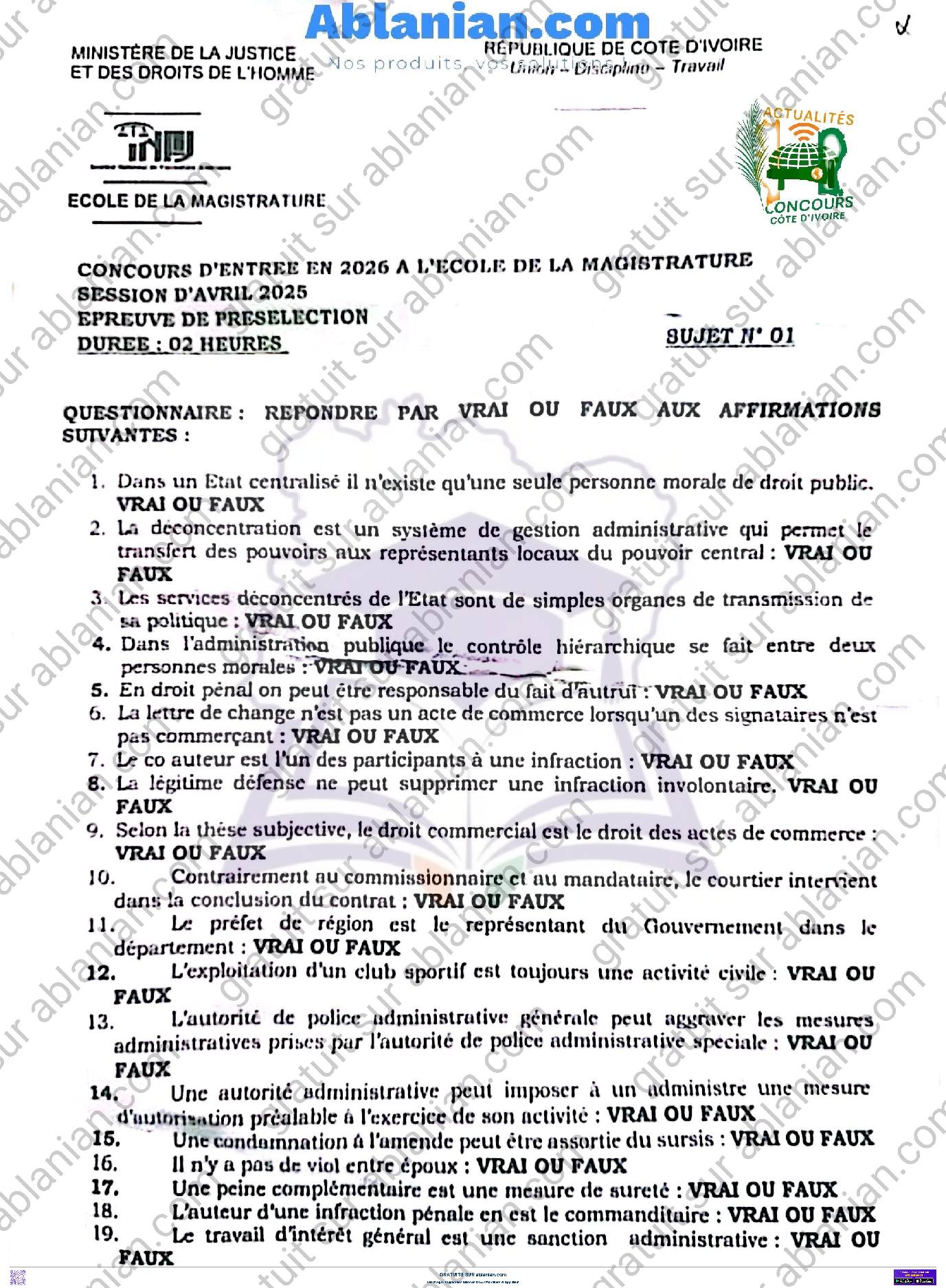 Première page : INFJ 2025 PRÉSÉLECTION MAGISTRATURE