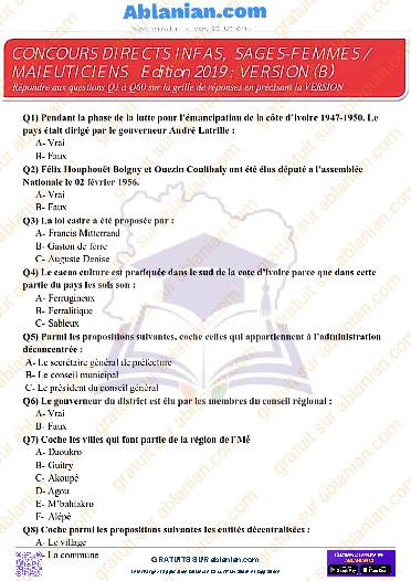 Première page : Concours INFAS, SAGES-FEMMES MAIEUTICIENS 2019 PDF