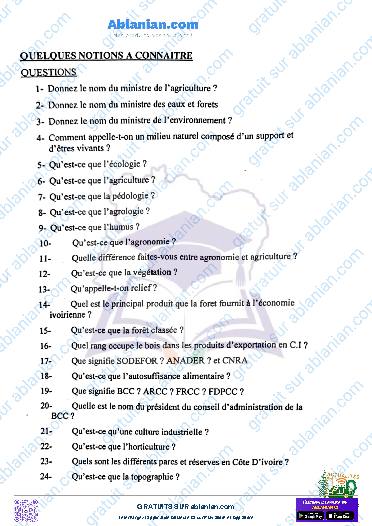 Première page : Sujets Corrigés niveau BAC EAUX ET FORÊTS TYPE CONCOURS PDF