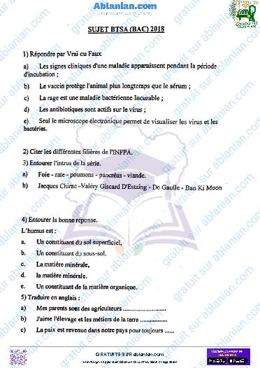 Première page : Anciens Sujets Corrigés niveau BAC EAUX ET FORÊTS 2018 PDF