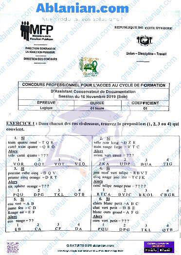 Première page : Ancien Sujet concours administratifs logique CP Catégorie B oct 2019 (niveau bac et plus)