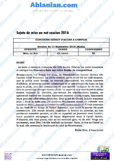 Première page : Ancien Sujet concours administratifs Mise au Met (Français) aout 2016 (CEPE et BEPC)
