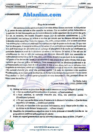 Première page : Français ENS 2025 GRAMMAIRE ET STYLISTIQUE PDF
