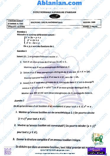 Première page : ENS 2025 ANCIENS SUJETS PROFS MATHS PDF
