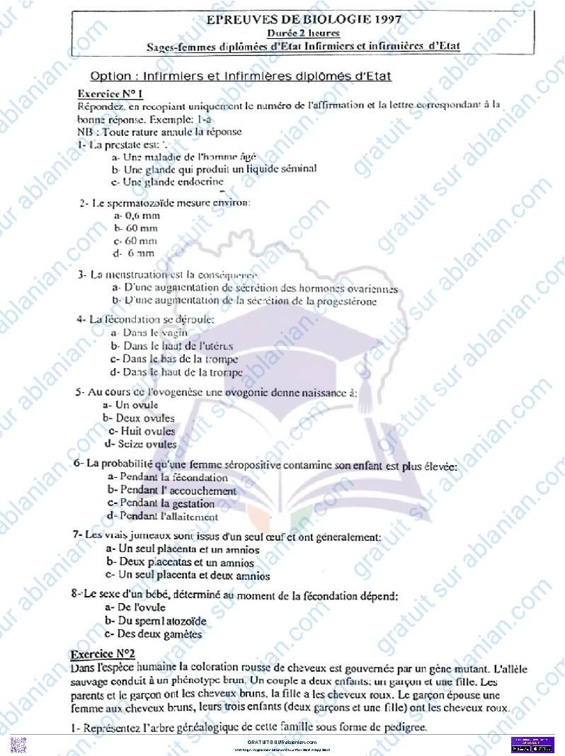 Première page : Concours INFAS, Anciens sujets-corrections infirmiers et sage femme sujets 1997 à 2002 PDF