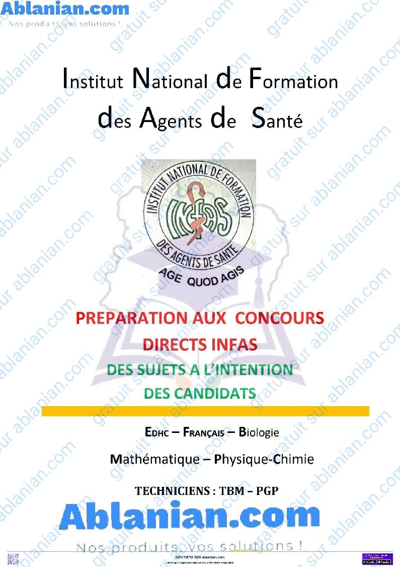 Première page : Concours INFAS, Anciens sujets-corrections Technicien Supérieurs 2010-2020
