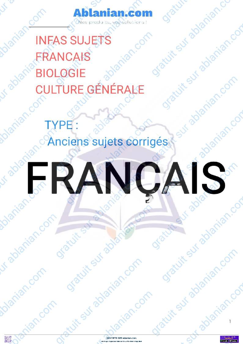 Première page : Sujet type concours biologie, Français et culture générale 2025