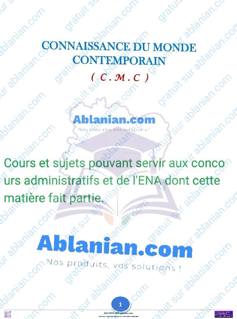 Première page : COURS ET QCM SUR CONNAISSANCE DU MONDE CONTEMPORAIN
