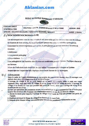 Première page : ENS 2025 ANCIENS SUJETS SVT TOUTES LES MATIÈRES PDF