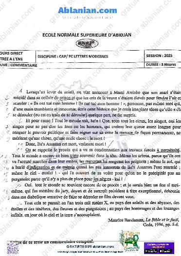 Première page : ENS ANCIENS SUJETS FRANCAIS TOUTES LES MATIÈRES prof collège PDF
