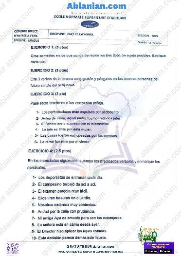 Première page : ENS ANCIENS SUJETS ESPAGNOL PROF COLLEGE 2025 toutes les matières PDF