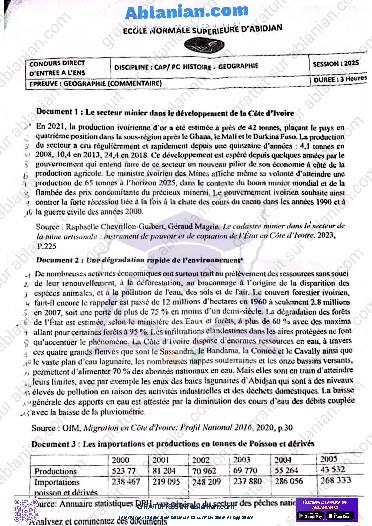 Première page : ENS 2025 histoire géographie toutes les épreuves prof collège PDF