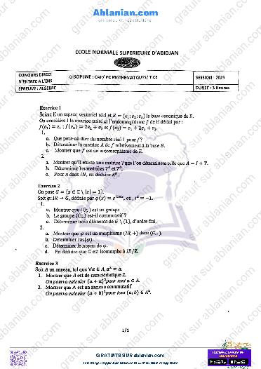 Première page : ENS 2025 PC MATH ALGÈBRE prof collège PDF