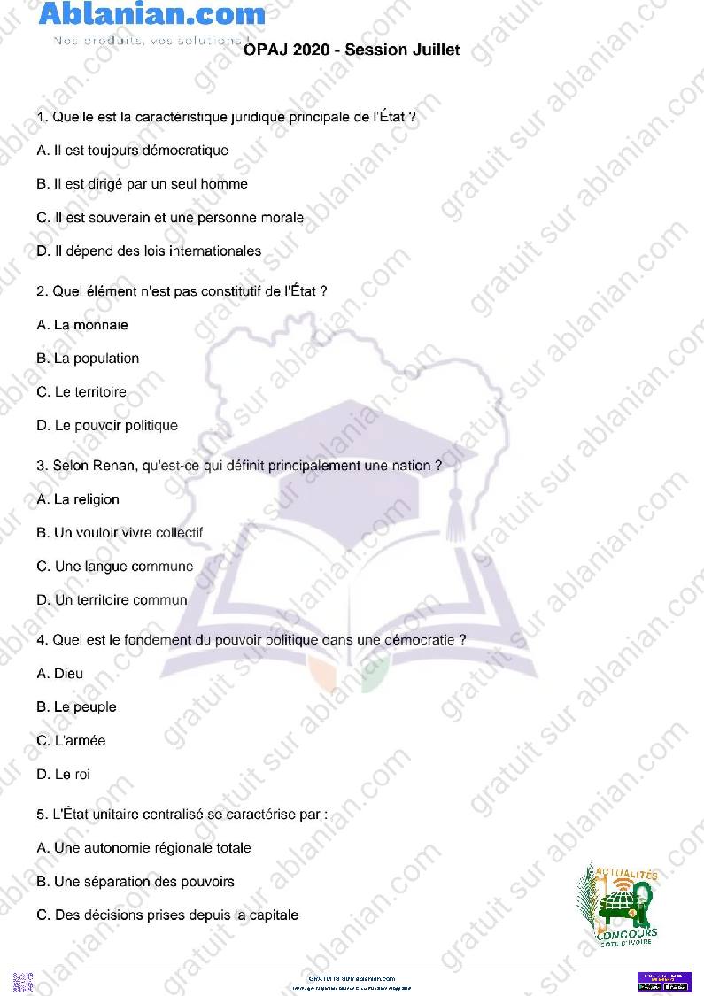 Première page : Anciens sujets secrétaire assistant administratif OPAJ 2022