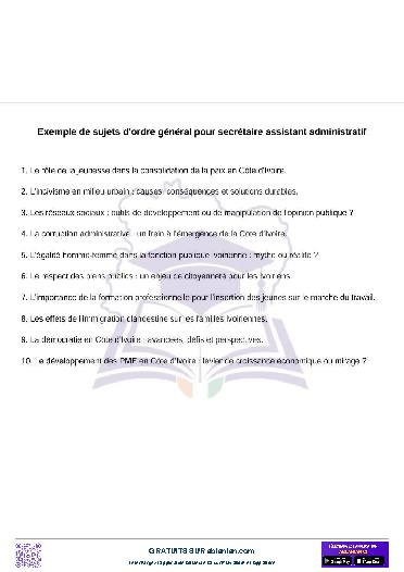 Première page : Exemple de sujets SOG secrétaire assistant administratif