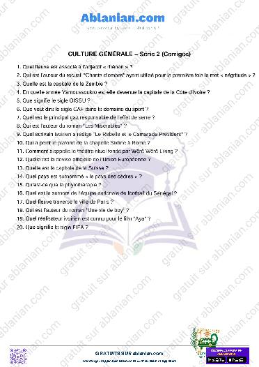 Première page : Anciens sujets culture générale fonction publique questions réponses 2024 PDF