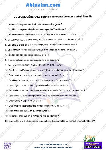 Première page : Anciens sujets culture générale fonction publique questions réponses 2023 PDF