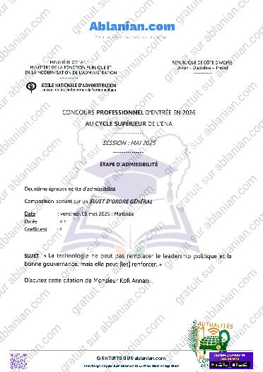 Première page : ENA Ancien Sujet Concours Professionnel Sujet d&rsquo;Ordre General 2025