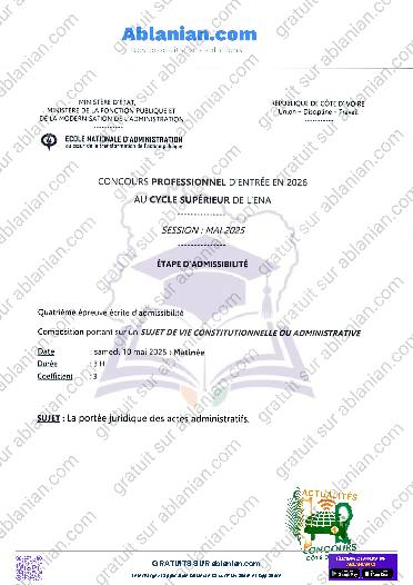 Première page : ENA Concours Professionnel Vie professionnelle et administrative 2025